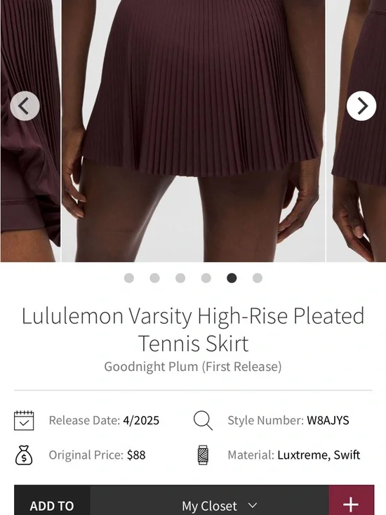 lululemon high-rise pleated tennis skirt in deep plum - Picture 2 of 7